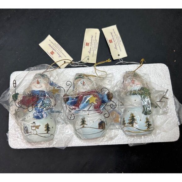 Set Of 3 Home Interiors Snowman Christmas Ornaments Holiday Decor - Picture 2 of 9